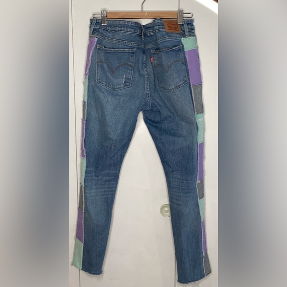 Levis 711 Jeans, size 32 distressed patchwork, Cropped Ankle, Women's - Picture 3 of 12